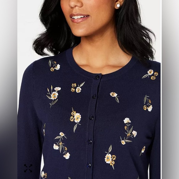 Charter Club Floral Embroidered Cardigan | Size Large | - Picture 2 of 8